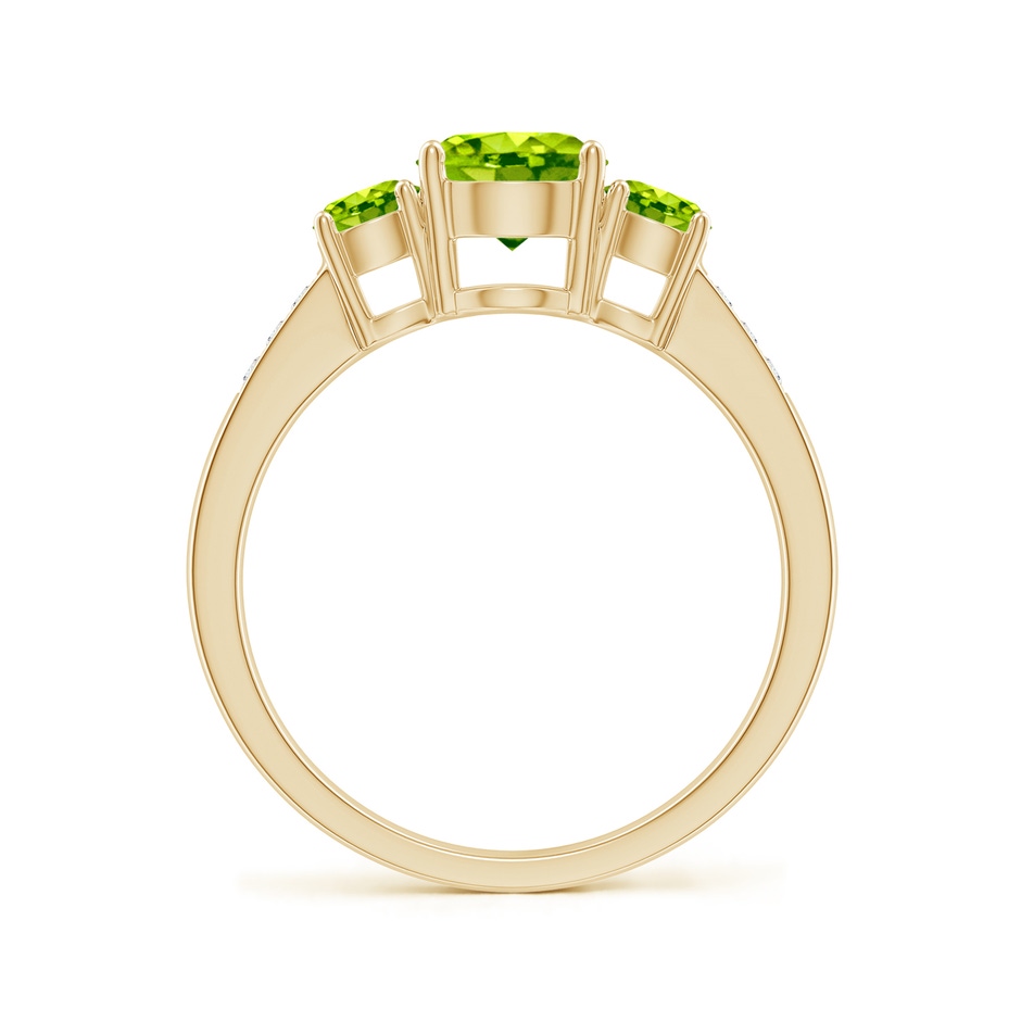 6mm AAA Three Stone Round Peridot Ring with Diamond Accents in Yellow Gold side-1