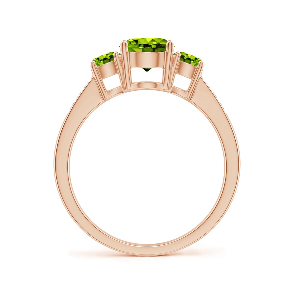 6mm AAAA Three Stone Round Peridot Ring with Diamond Accents in Rose Gold side-1