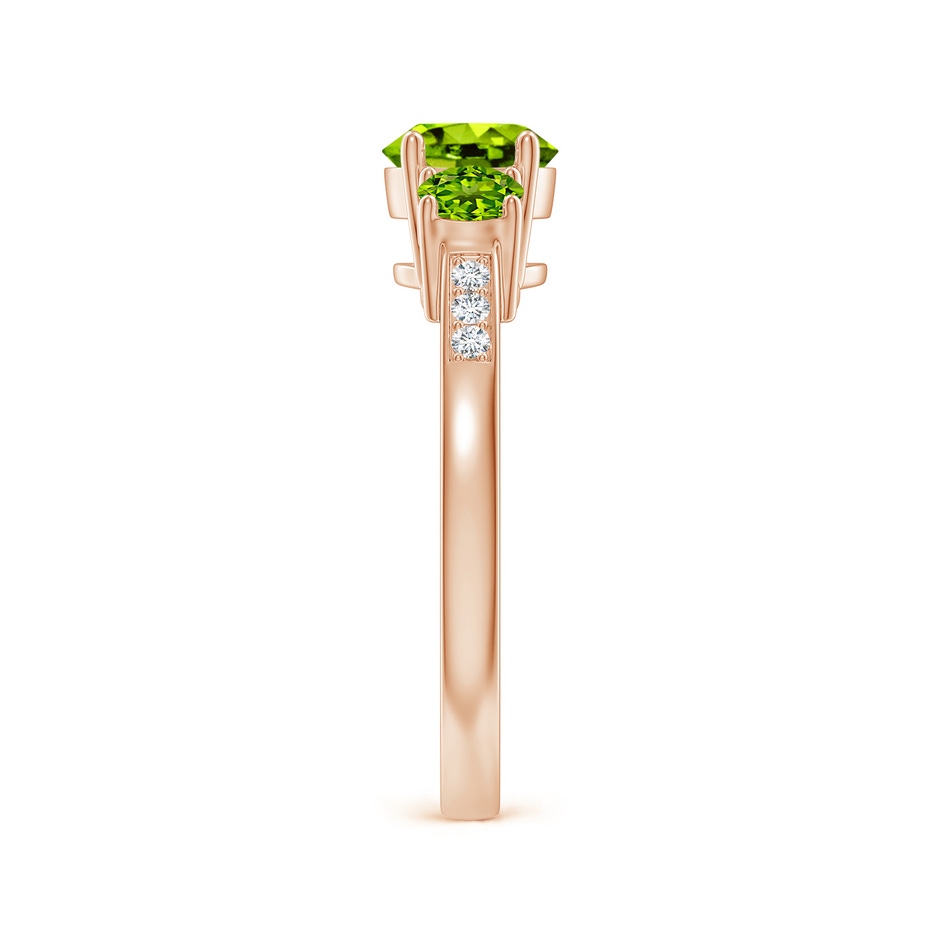 6mm AAAA Three Stone Round Peridot Ring with Diamond Accents in Rose Gold side-2
