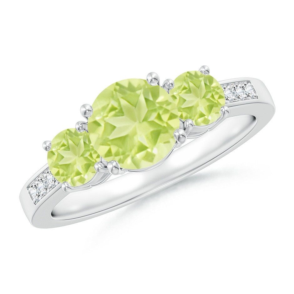 7mm A Three Stone Round Peridot Ring with Diamond Accents in P950 Platinum 