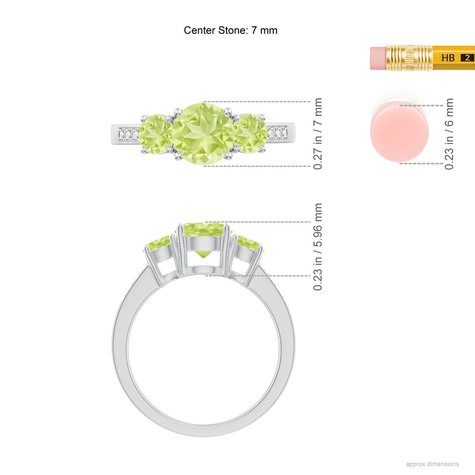 7mm A Three Stone Round Peridot Ring with Diamond Accents in P950 Platinum ruler