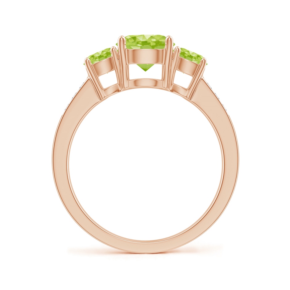 7mm AA Three Stone Round Peridot Ring with Diamond Accents in Rose Gold side-1