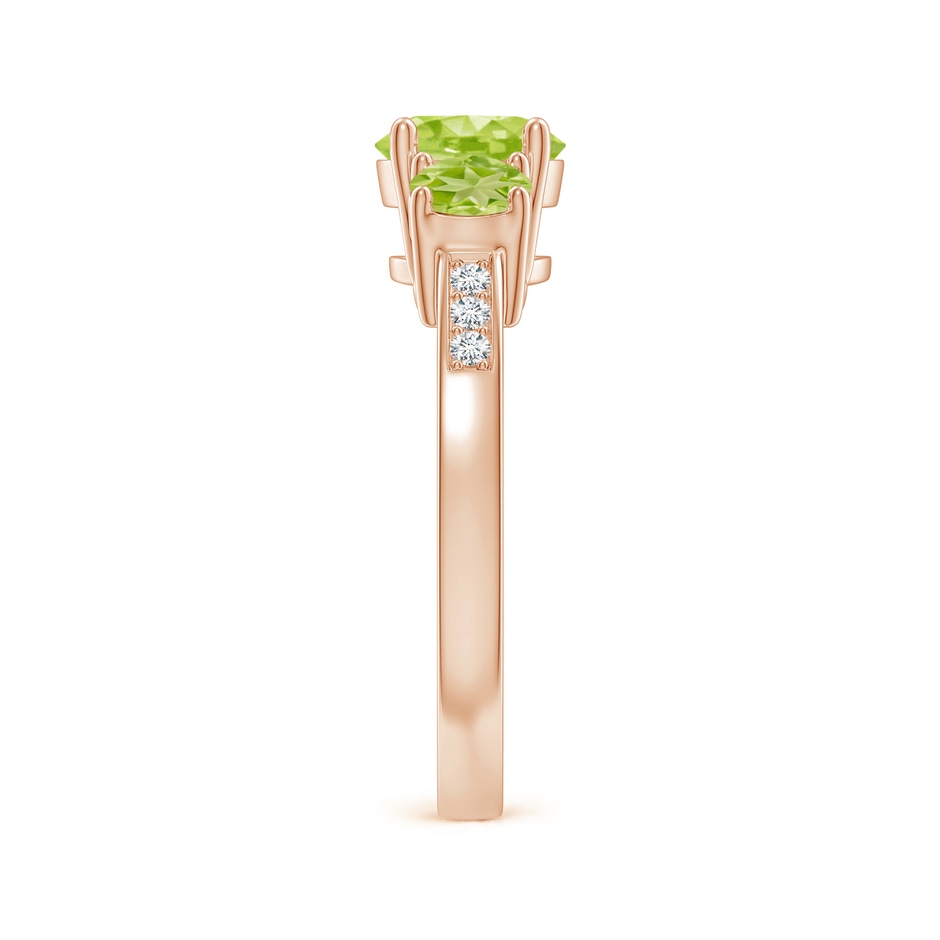 7mm AA Three Stone Round Peridot Ring with Diamond Accents in Rose Gold side-2