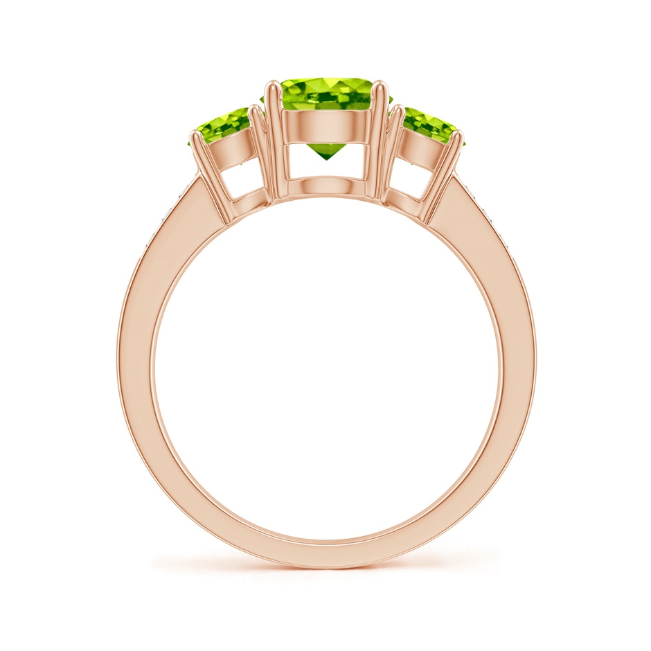 7mm AAA Three Stone Round Peridot Ring with Diamond Accents in Rose Gold side-1
