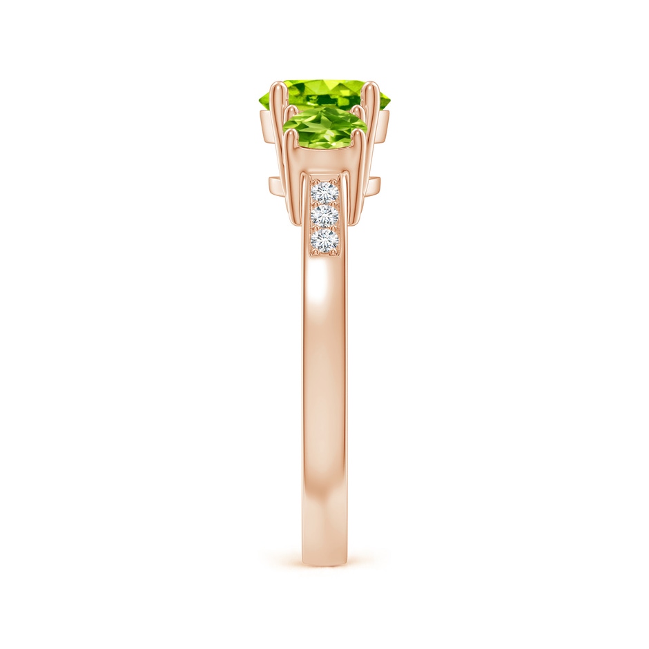 7mm AAA Three Stone Round Peridot Ring with Diamond Accents in Rose Gold side-2