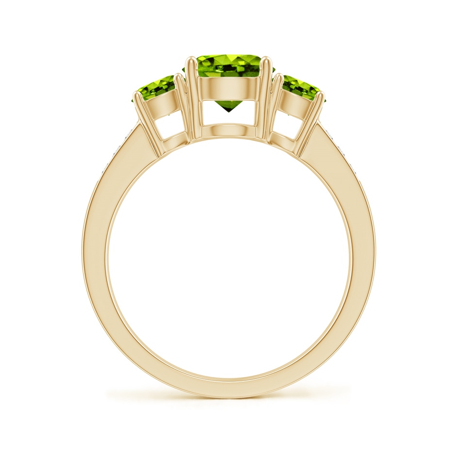 7mm AAAA Three Stone Round Peridot Ring with Diamond Accents in Yellow Gold side-1