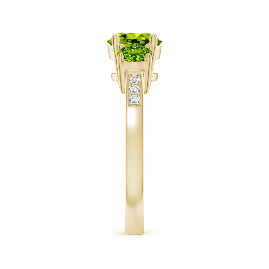 7mm AAAA Three Stone Round Peridot Ring with Diamond Accents in Yellow Gold side-2