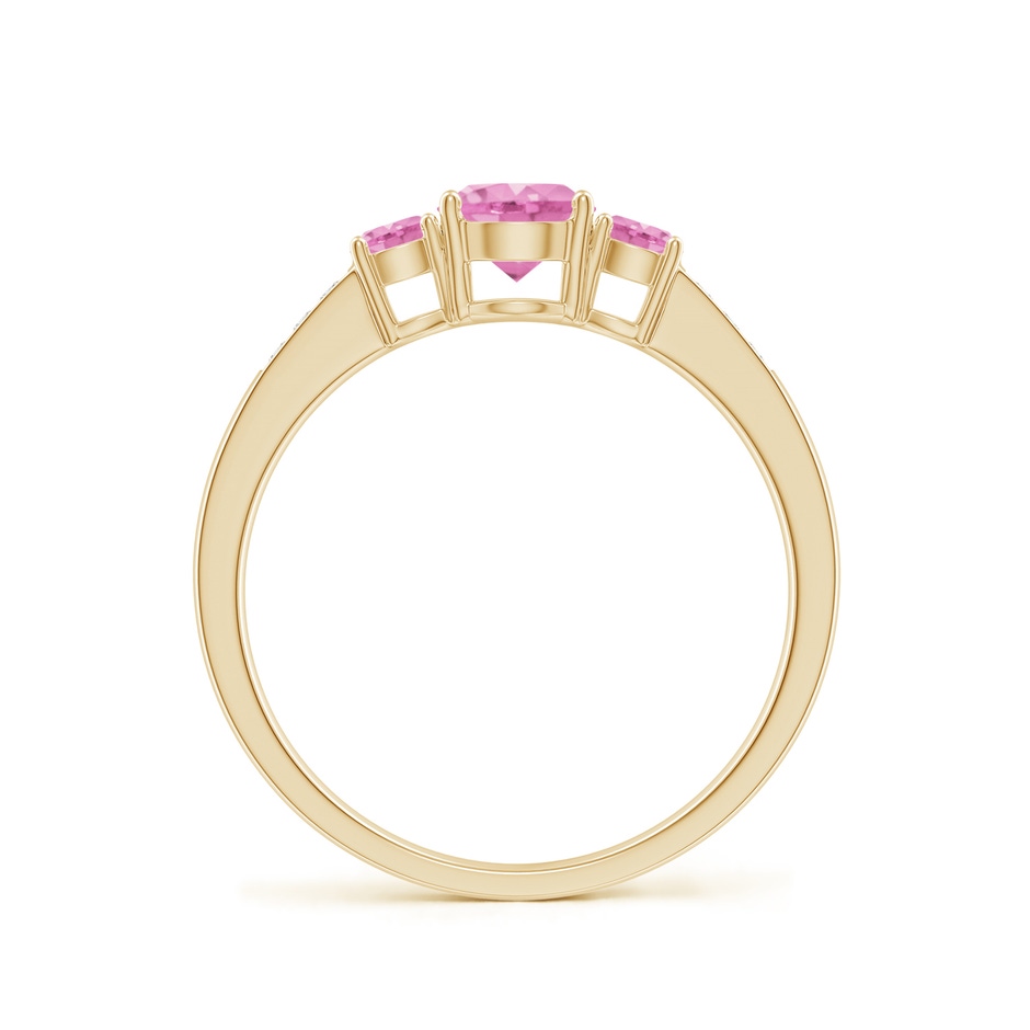 5mm A Three Stone Round Pink Sapphire Ring with Diamond Accents in Yellow Gold side-1