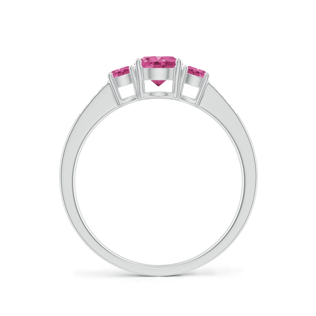 5mm AAAA Three Stone Round Pink Sapphire Ring with Diamond Accents in P950 Platinum - side_1