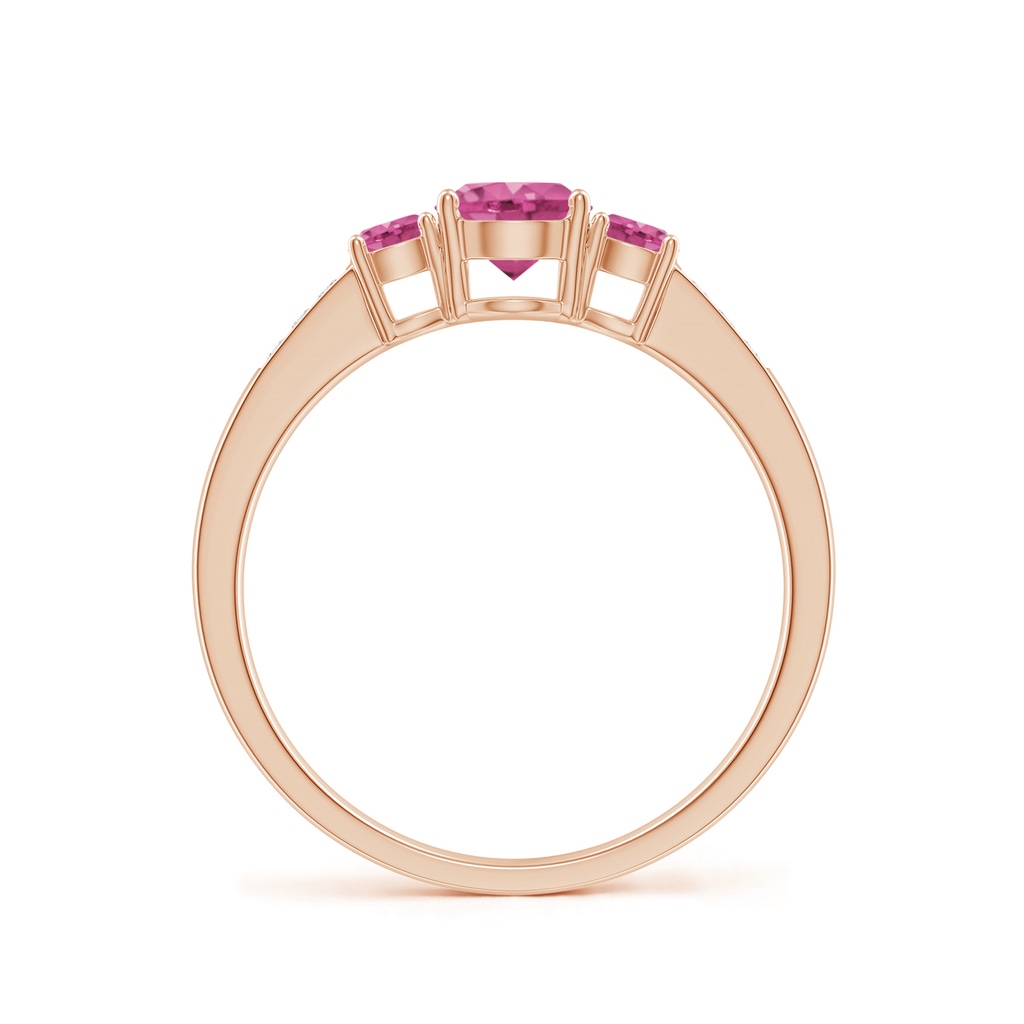 5mm AAAA Three Stone Round Pink Sapphire Ring with Diamond Accents in Rose Gold - side_1