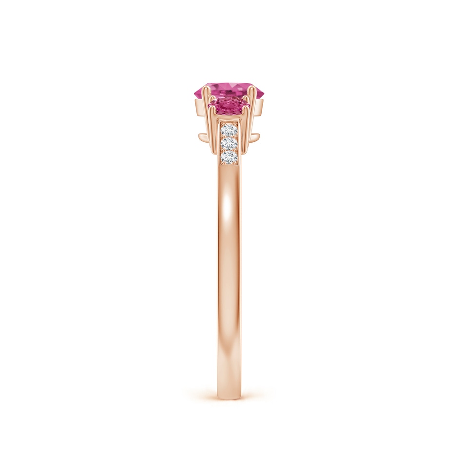 5mm AAAA Three Stone Round Pink Sapphire Ring with Diamond Accents in Rose Gold side-2