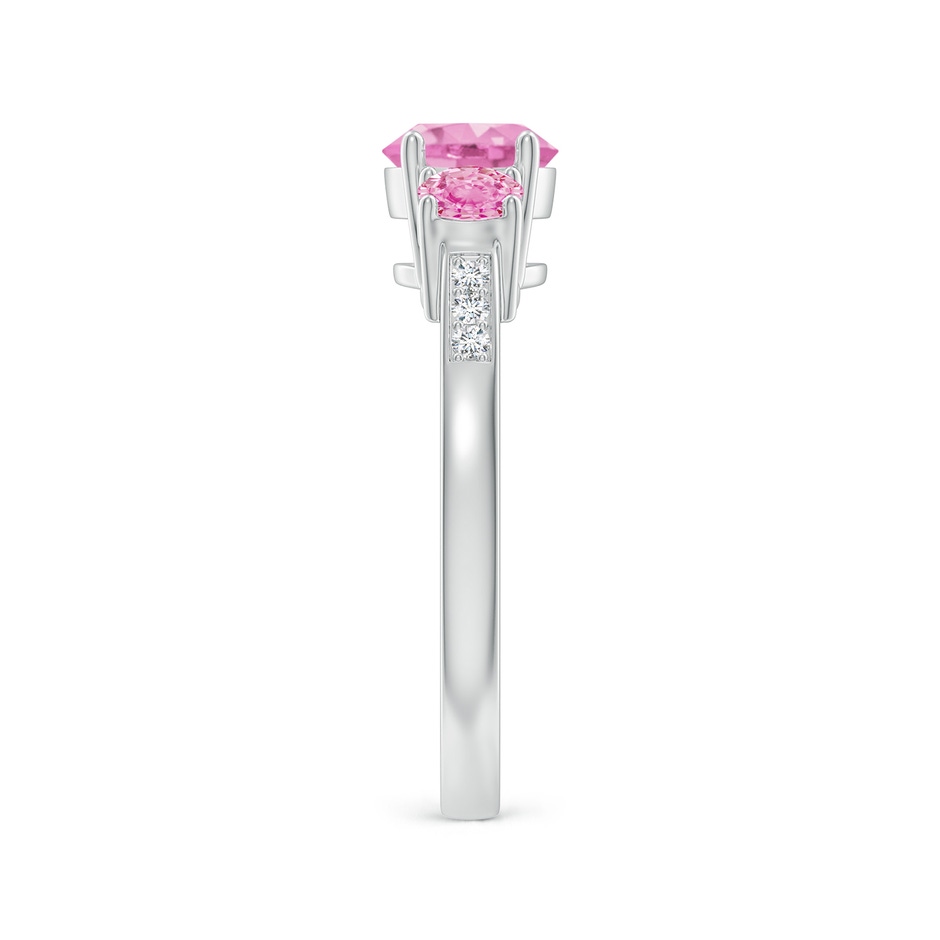 6mm A Three Stone Round Pink Sapphire Ring with Diamond Accents in P950 Platinum side-2