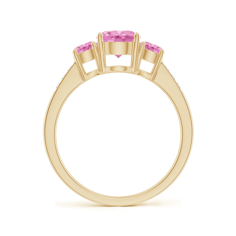 6mm A Three Stone Round Pink Sapphire Ring with Diamond Accents in Yellow Gold side-1
