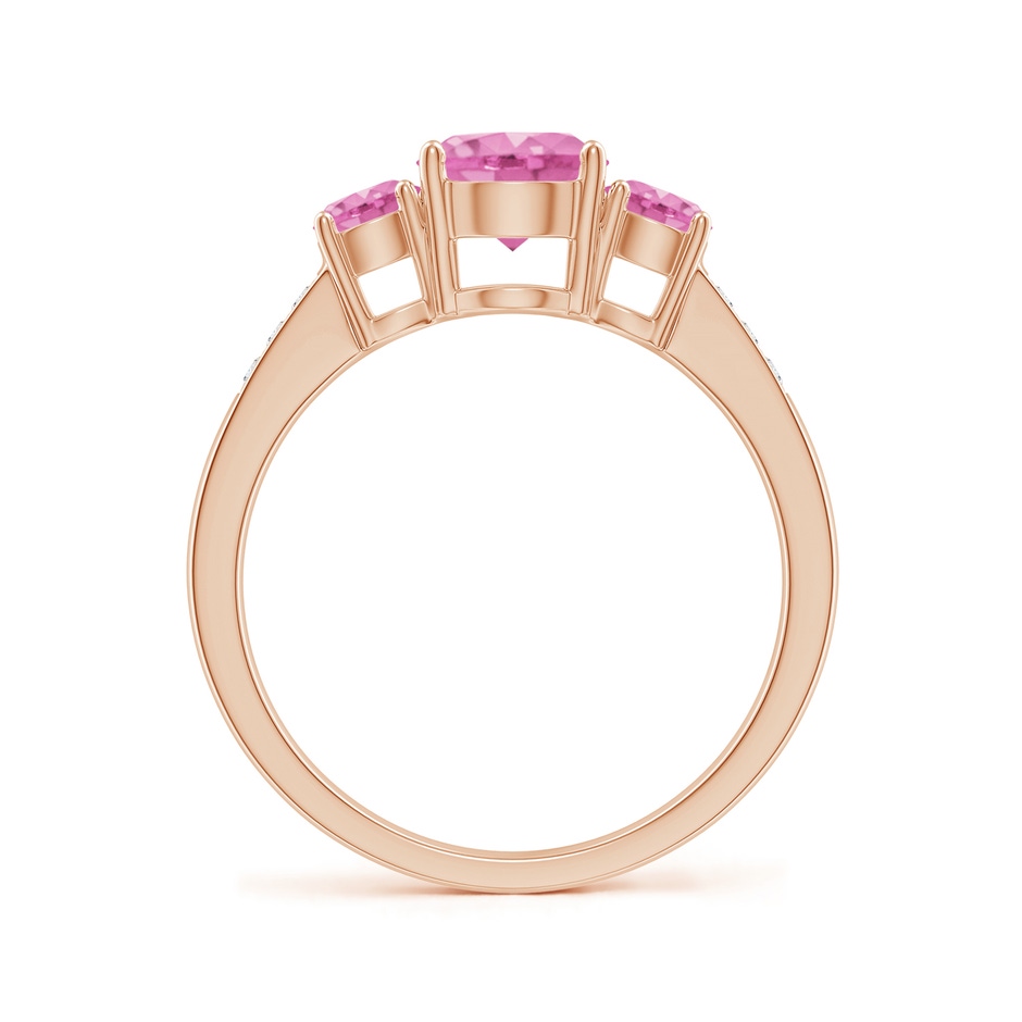 6mm AA Three Stone Round Pink Sapphire Ring with Diamond Accents in Rose Gold side-1