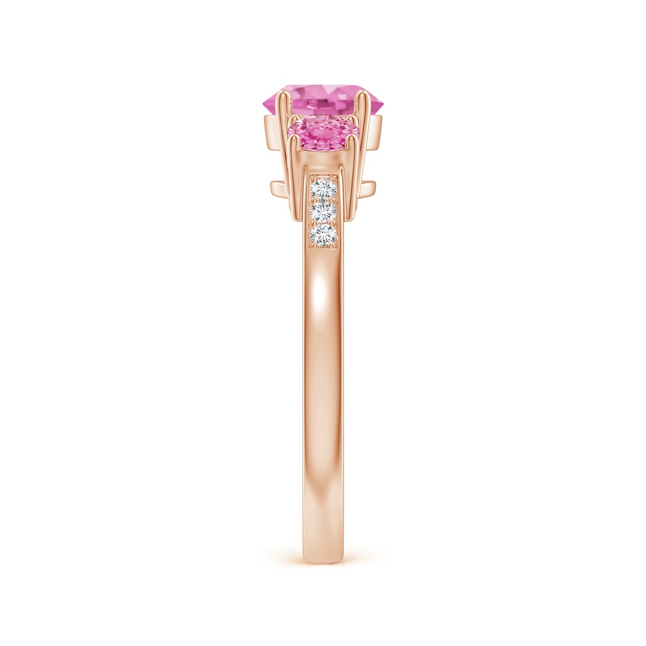 6mm AA Three Stone Round Pink Sapphire Ring with Diamond Accents in Rose Gold side-2