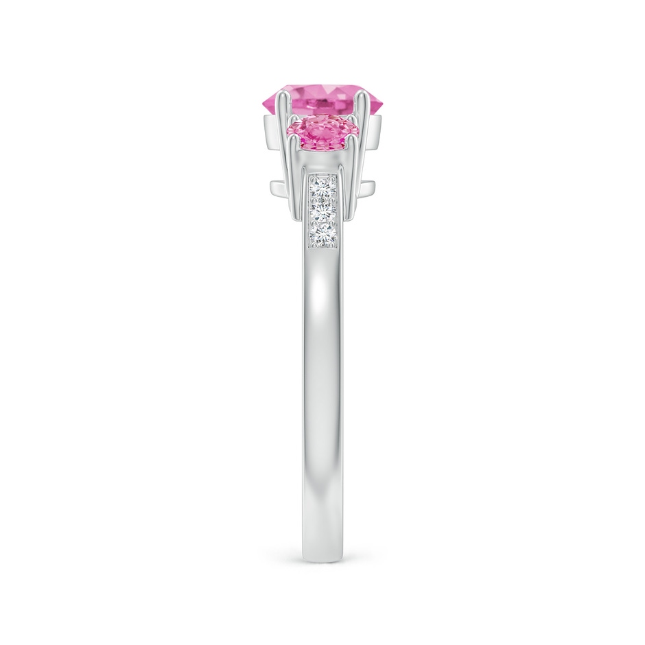 6mm AA Three Stone Round Pink Sapphire Ring with Diamond Accents in White Gold side-2