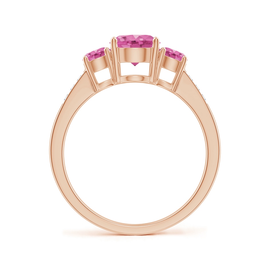 6mm AAA Three Stone Round Pink Sapphire Ring with Diamond Accents in Rose Gold side-1