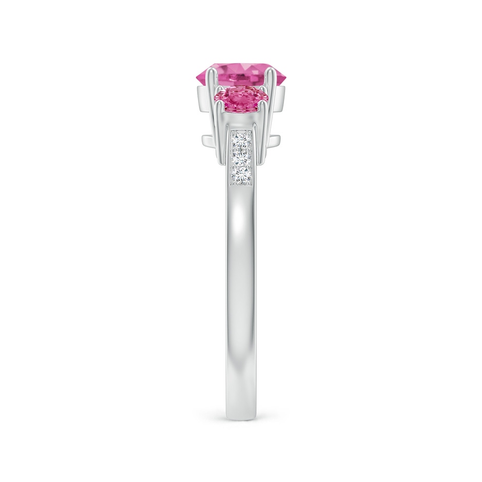6mm AAA Three Stone Round Pink Sapphire Ring with Diamond Accents in White Gold side-2