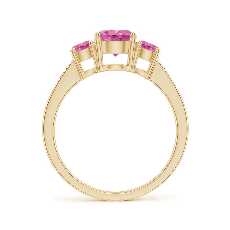 6mm AAA Three Stone Round Pink Sapphire Ring with Diamond Accents in Yellow Gold side-1