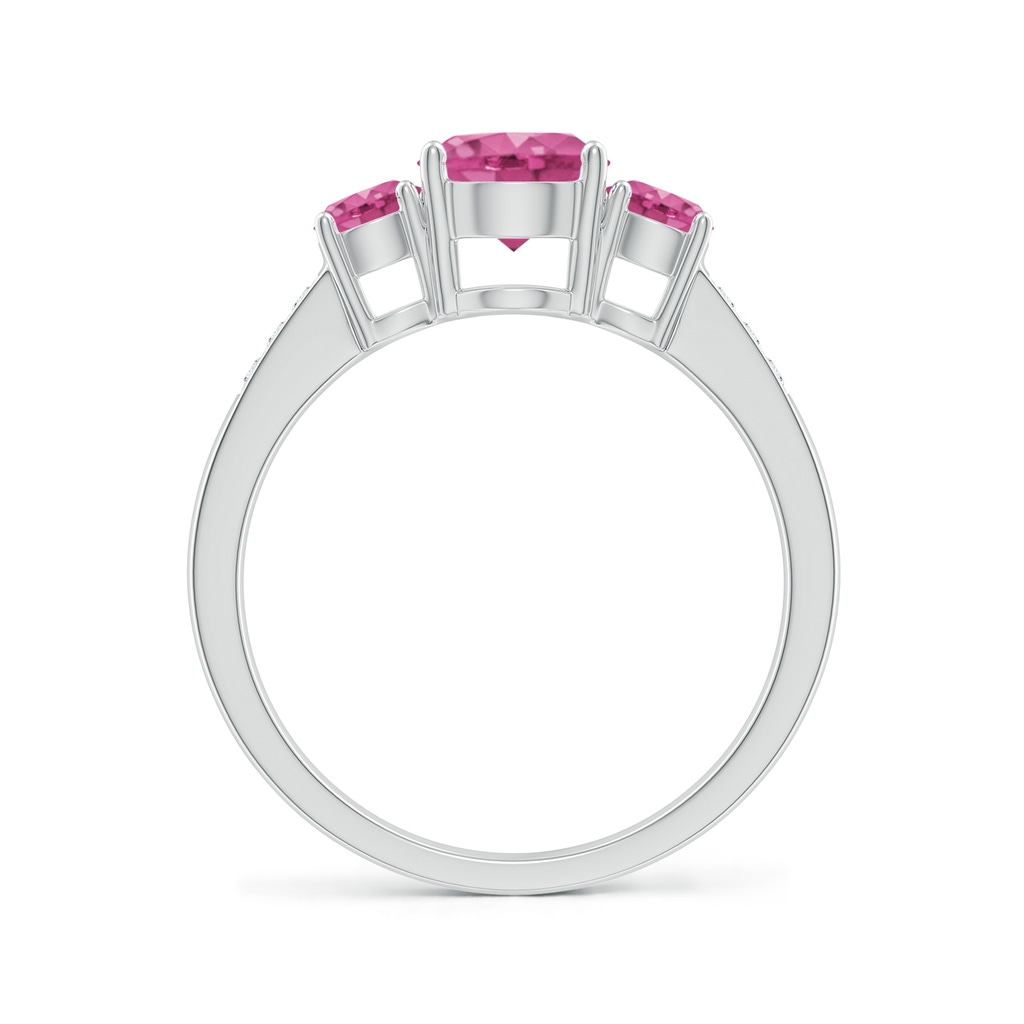 6mm AAAA Three Stone Round Pink Sapphire Ring with Diamond Accents in White Gold Side-1