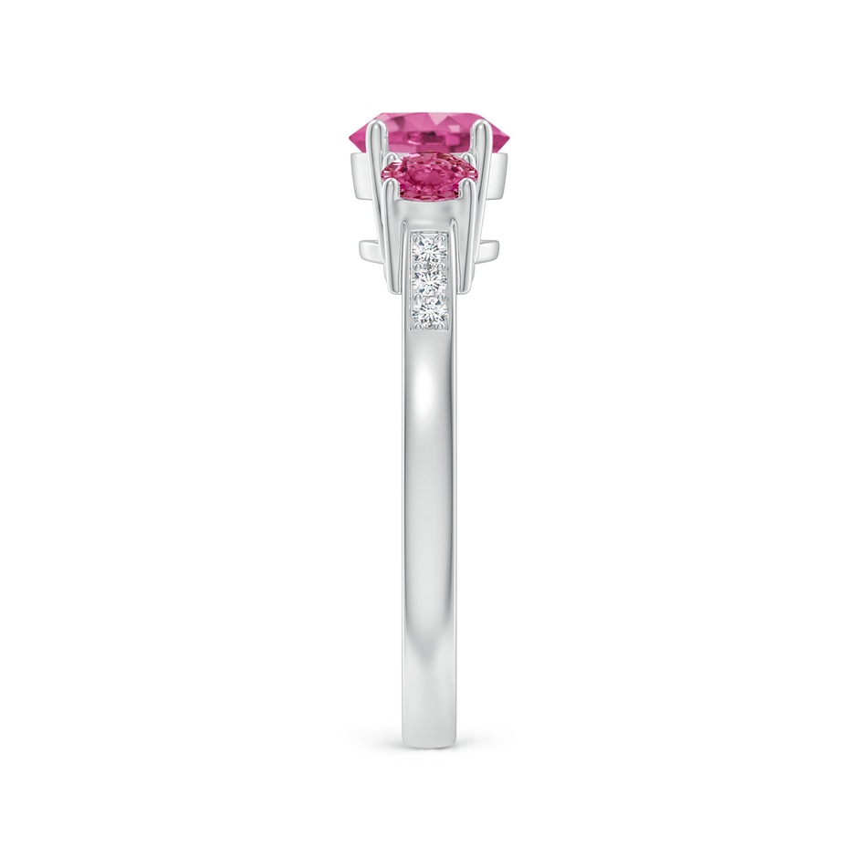 6mm AAAA Three Stone Round Pink Sapphire Ring with Diamond Accents in White Gold side-2