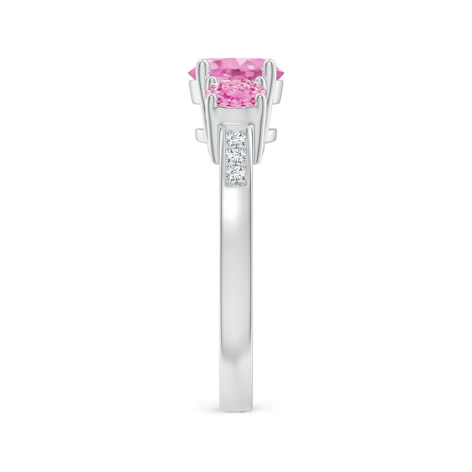 7mm A Three Stone Round Pink Sapphire Ring with Diamond Accents in P950 Platinum side-2