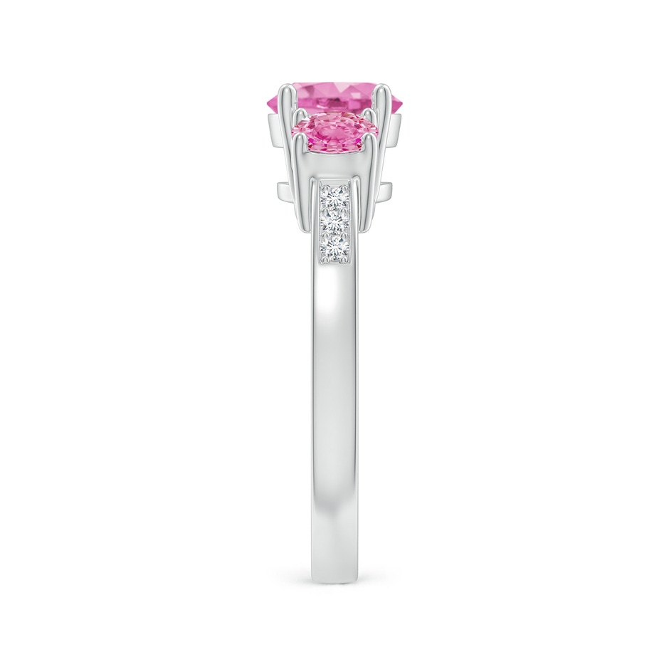 7mm AA Three Stone Round Pink Sapphire Ring with Diamond Accents in White Gold side-2