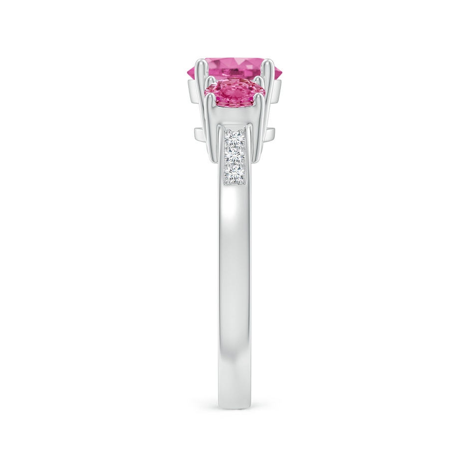 7mm AAA Three Stone Round Pink Sapphire Ring with Diamond Accents in White Gold side-2