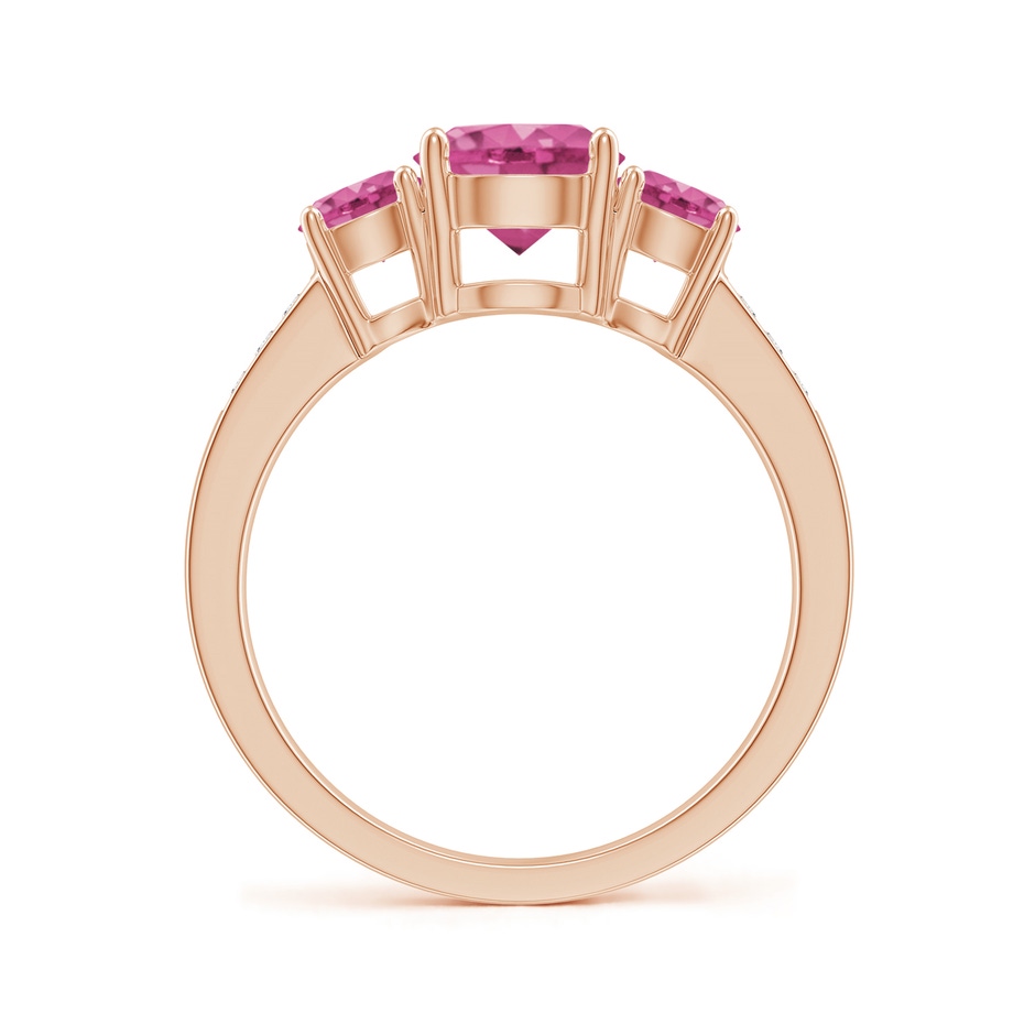7mm AAAA Three Stone Round Pink Sapphire Ring with Diamond Accents in Rose Gold side-1