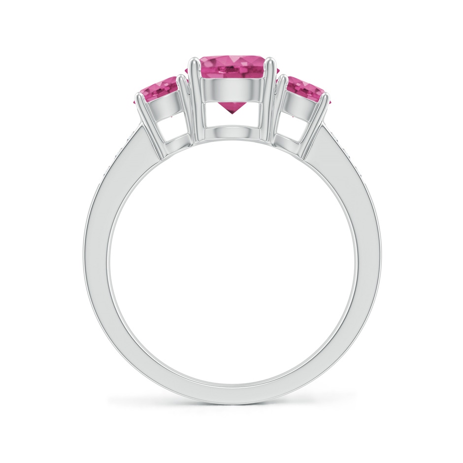 7mm AAAA Three Stone Round Pink Sapphire Ring with Diamond Accents in White Gold side-1