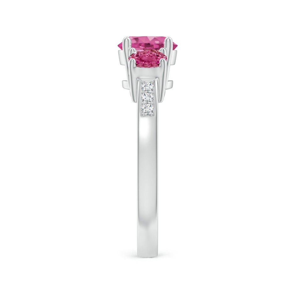 7mm AAAA Three Stone Round Pink Sapphire Ring with Diamond Accents in White Gold side-2