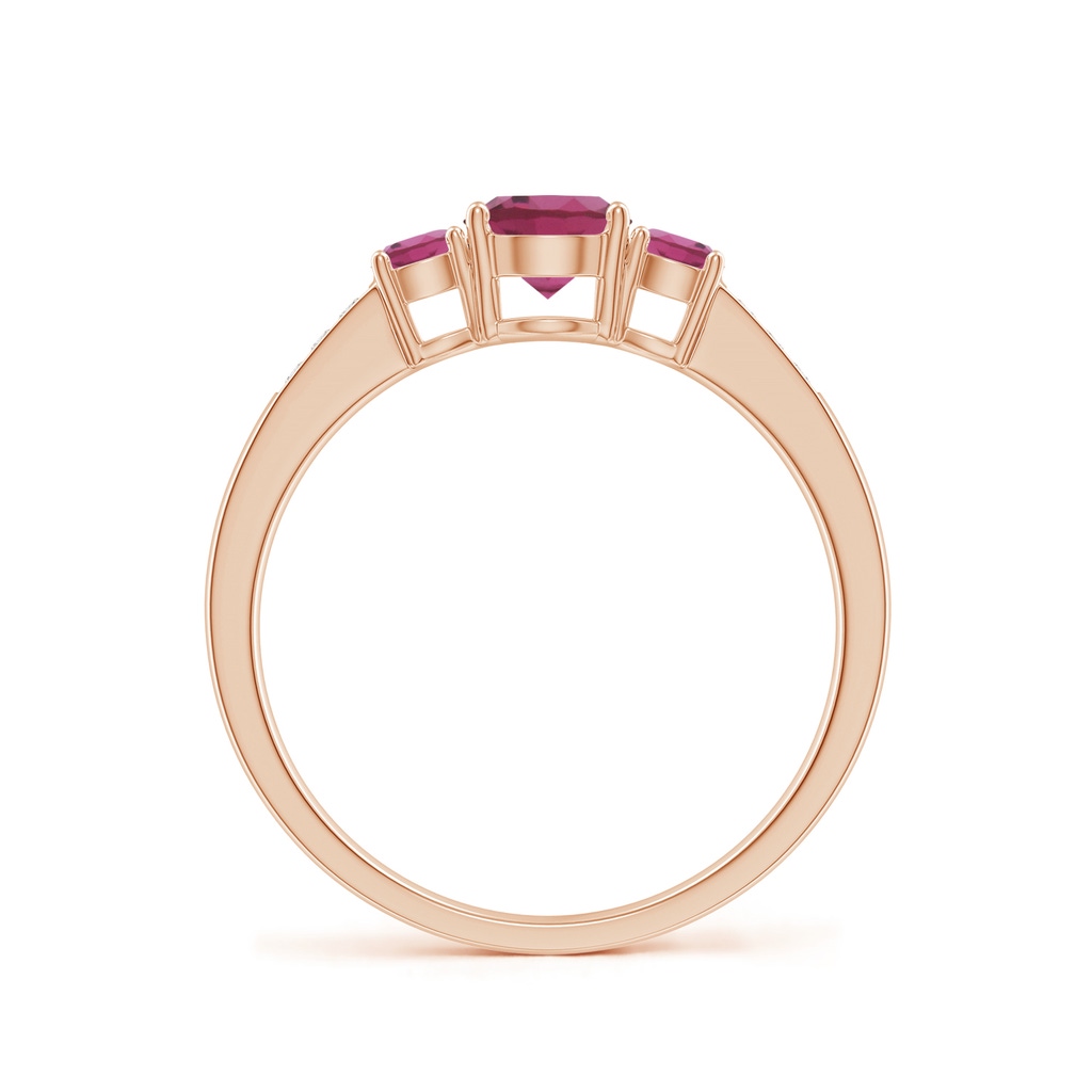5mm AAAA Three Stone Round Pink Tourmaline Ring with Diamond Accents in Rose Gold - side 199