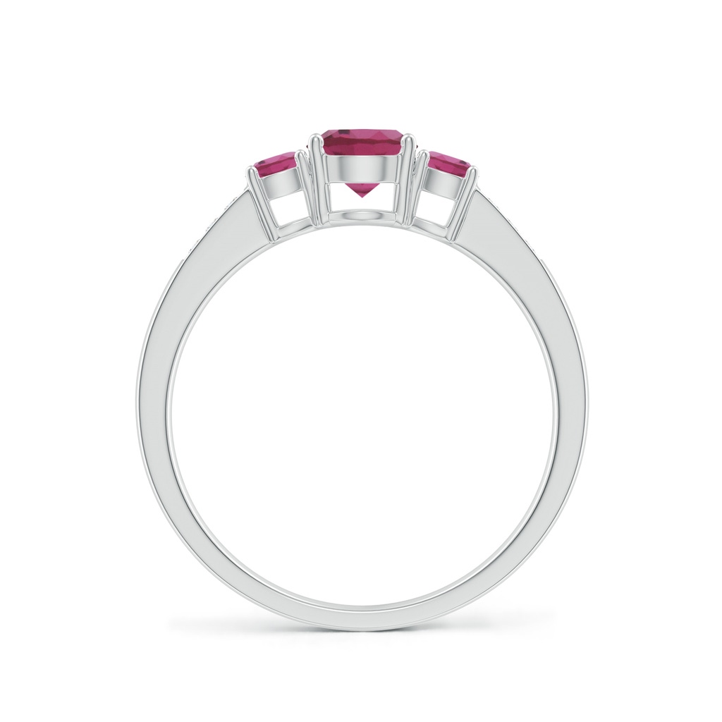 5mm AAAA Three Stone Round Pink Tourmaline Ring with Diamond Accents in White Gold - side 199