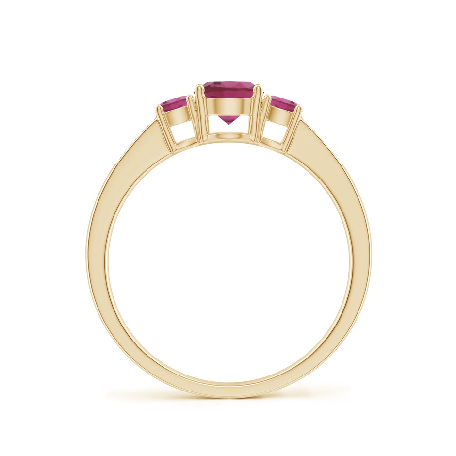 5mm AAAA Three Stone Round Pink Tourmaline Ring with Diamond Accents in Yellow Gold side 199