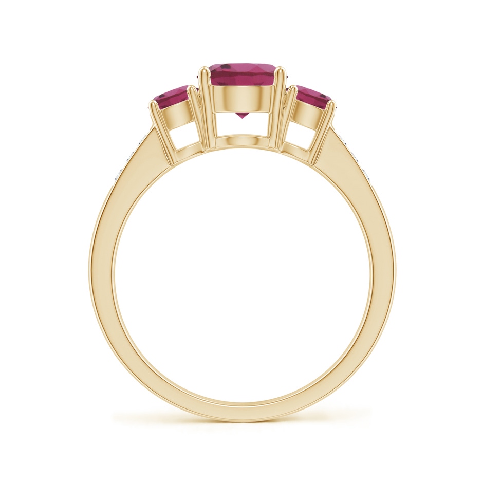 6mm AAAA Three Stone Round Pink Tourmaline Ring with Diamond Accents in Yellow Gold side 199