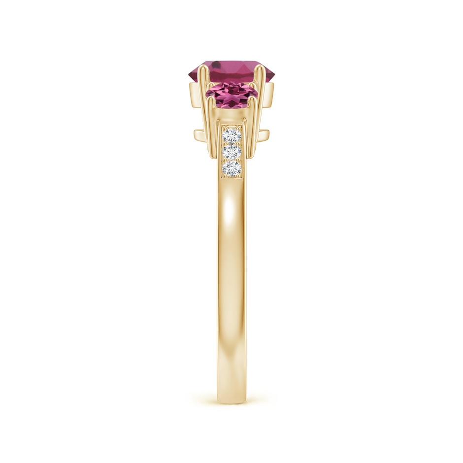 6mm AAAA Three Stone Round Pink Tourmaline Ring with Diamond Accents in Yellow Gold side 299