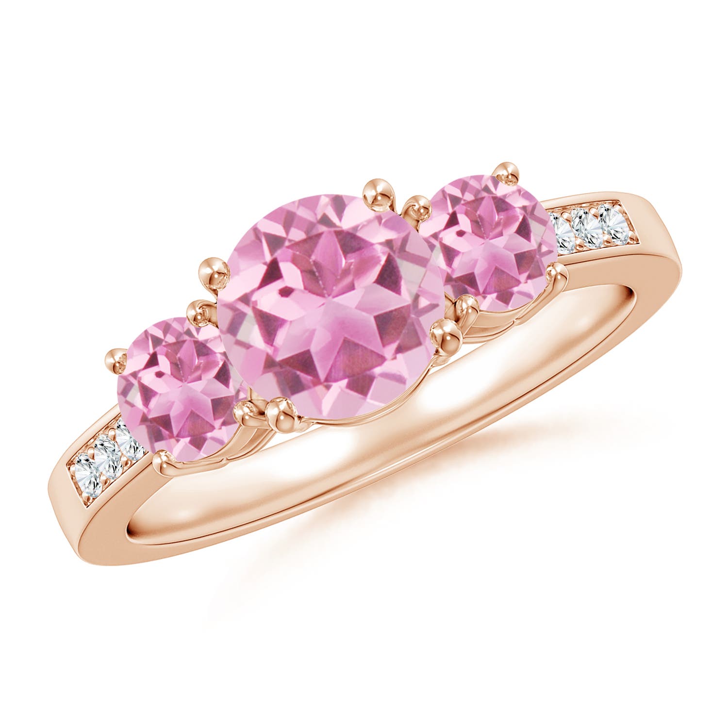 Three Stone Pink Tourmaline Engagement Rings