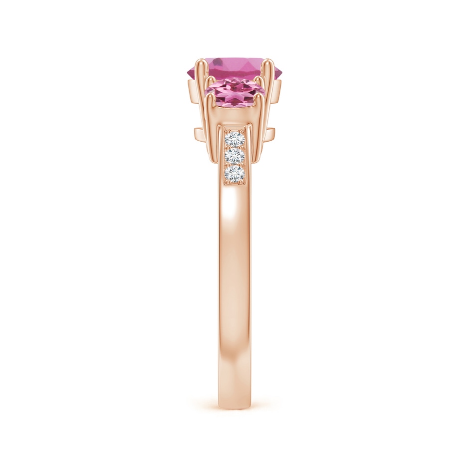 7mm AAA Three Stone Round Pink Tourmaline Ring with Diamond Accents in Rose Gold side 299