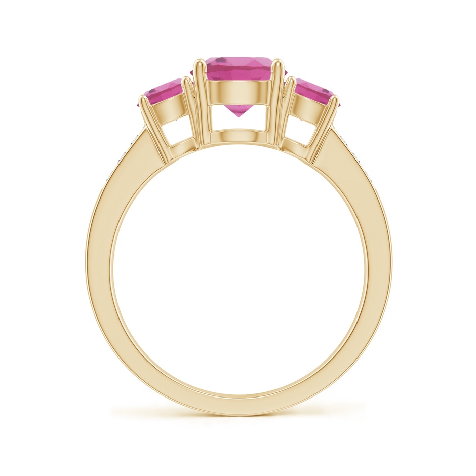 7mm AAA Three Stone Round Pink Tourmaline Ring with Diamond Accents in Yellow Gold side 199