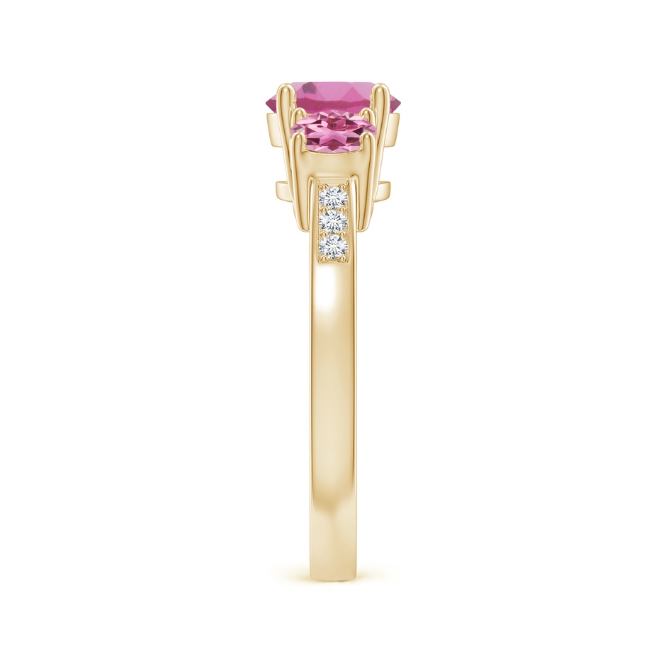 7mm AAA Three Stone Round Pink Tourmaline Ring with Diamond Accents in Yellow Gold side 299