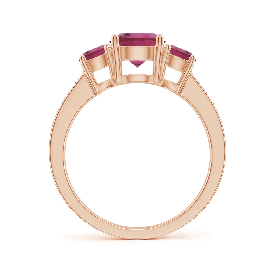 7mm AAAA Three Stone Round Pink Tourmaline Ring with Diamond Accents in Rose Gold side 199