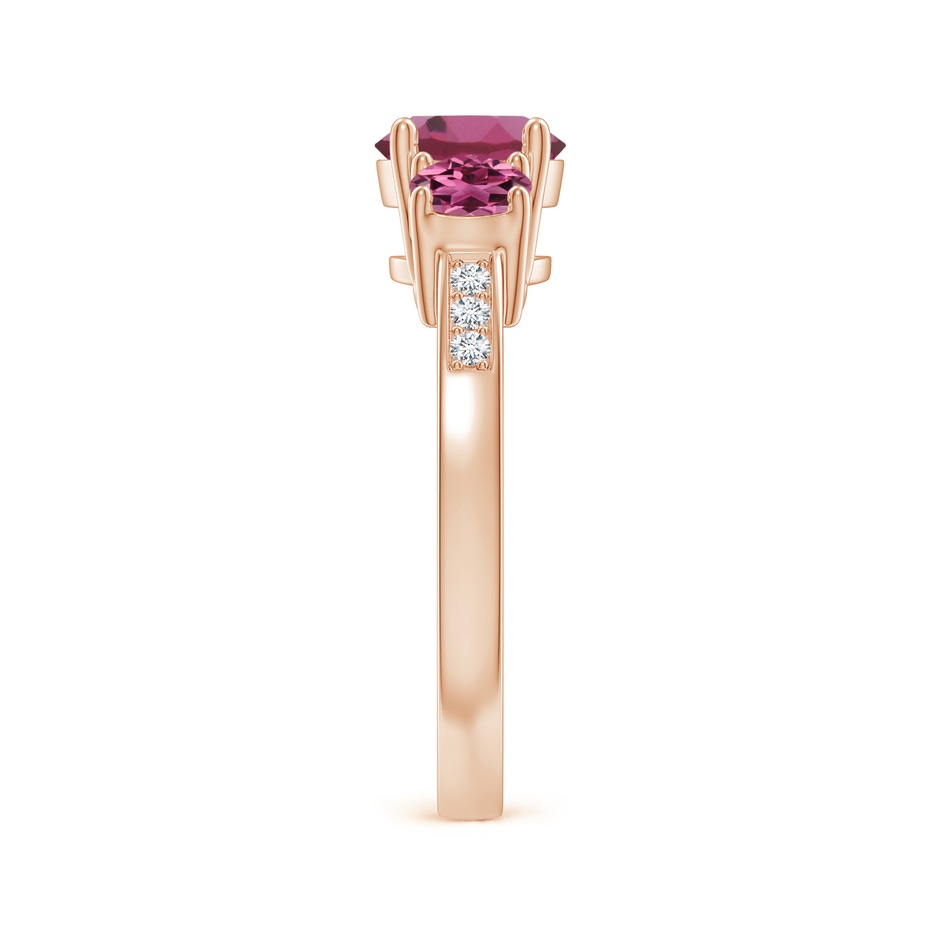 7mm AAAA Three Stone Round Pink Tourmaline Ring with Diamond Accents in Rose Gold side 299