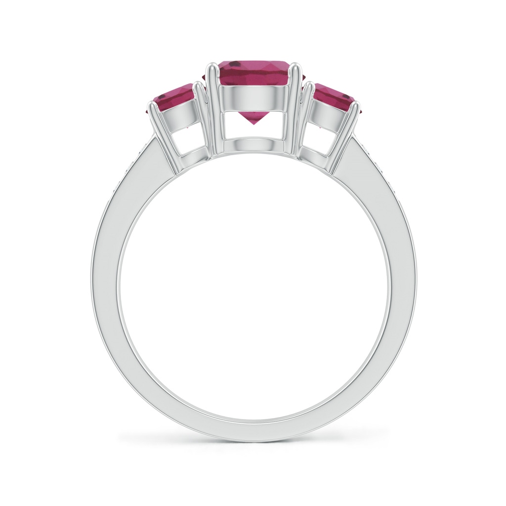 7mm AAAA Three Stone Round Pink Tourmaline Ring with Diamond Accents in White Gold Side 199