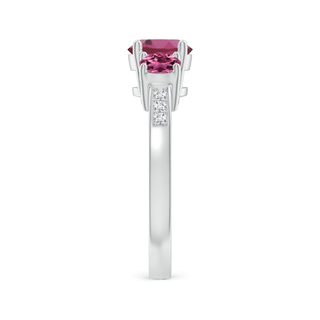 7mm AAAA Three Stone Round Pink Tourmaline Ring with Diamond Accents in White Gold Side 299