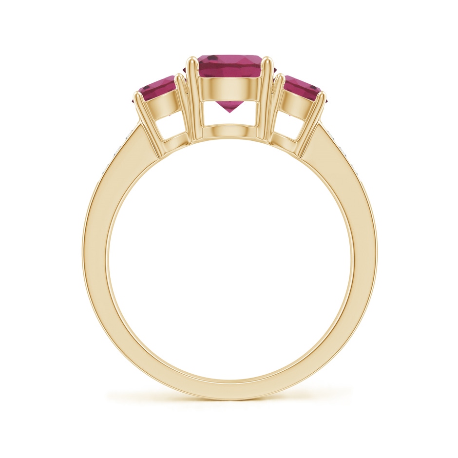 7mm AAAA Three Stone Round Pink Tourmaline Ring with Diamond Accents in Yellow Gold side 199