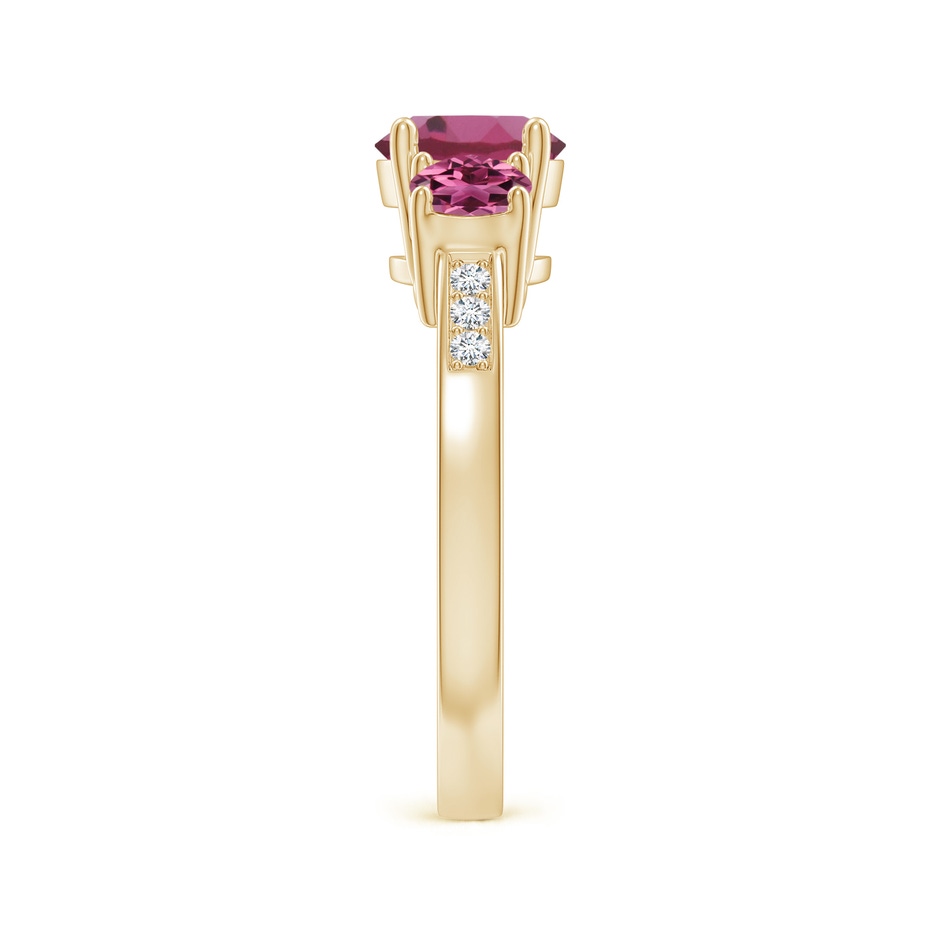 7mm AAAA Three Stone Round Pink Tourmaline Ring with Diamond Accents in Yellow Gold side 299