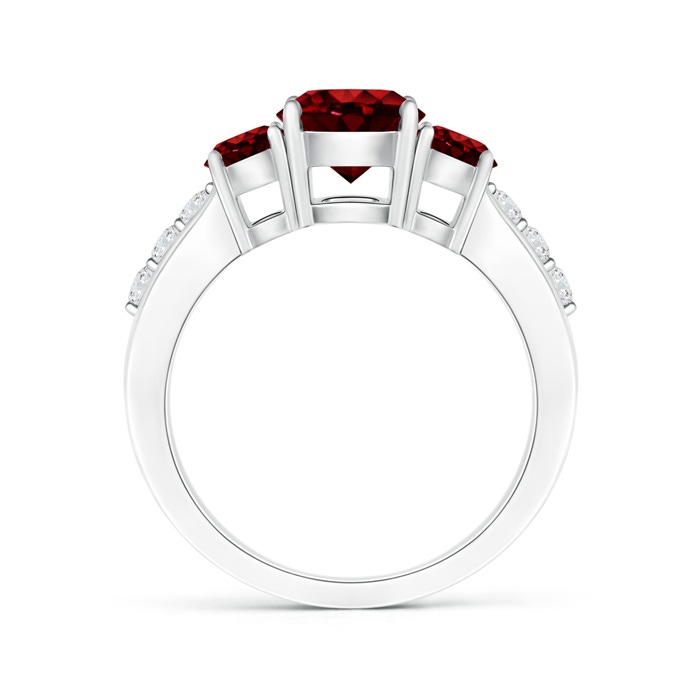 7mm AAAA Three Stone Round Ruby Ring with Diamond Accents in White Gold Product Image