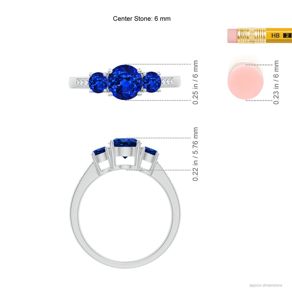 6mm AAAA Three Stone Round Sapphire Ring with Diamond Accents in P950 Platinum product image