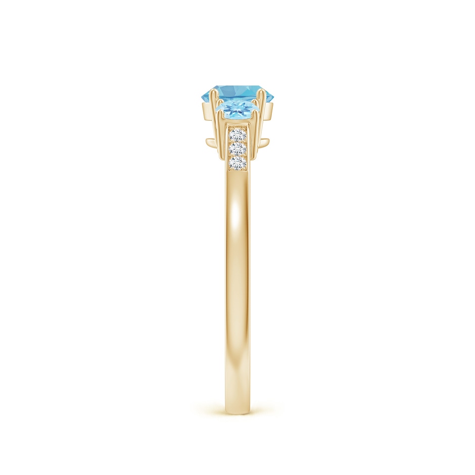 5mm A Three Stone Round Swiss Blue Topaz Ring with Diamond Accents in Yellow Gold side-2
