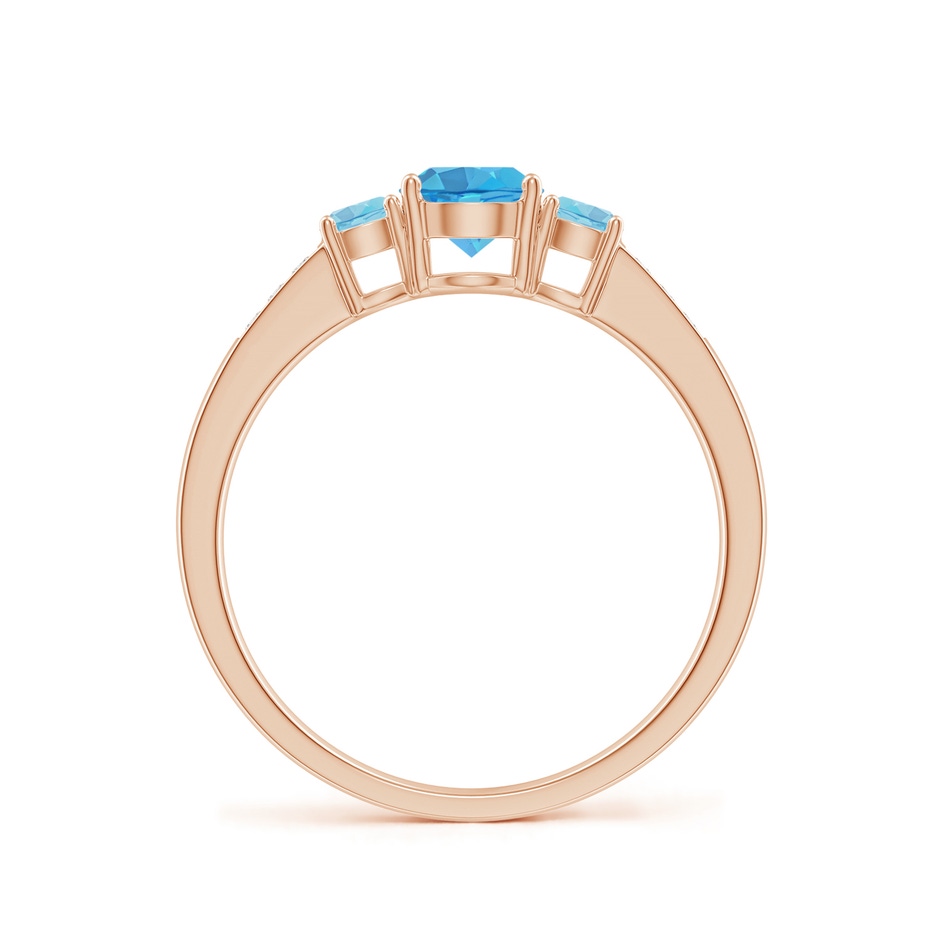 5mm AA Three Stone Round Swiss Blue Topaz Ring with Diamond Accents in Rose Gold side-1